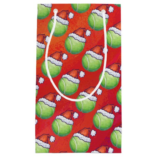 Tennis Ball in Santa Hat Pattern op Red Klein Cadeauzakje (Voorkant)