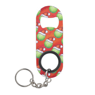 Tennis Ball in Santa Hat Pattern op Red Mini Flessenopener