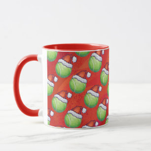 Tennis Ball in Santa Hat Pattern op Red Mok