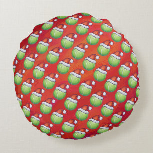 Tennis Ball in Santa Hat Pattern op Red Rond Kussen