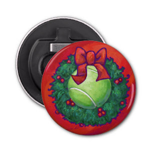 Tennis Ball in Wreath in Red Button Flesopener