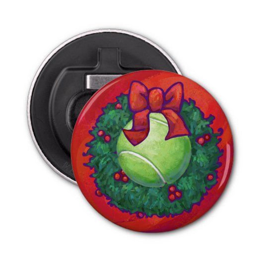 Tennis Ball in Wreath in Red Button Flesopener (Voorkant)