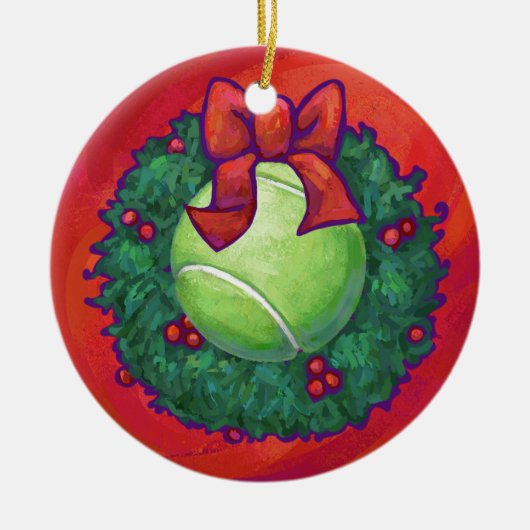 Tennis Ball in Wreath in Red Keramisch Ornament (Voorkant)