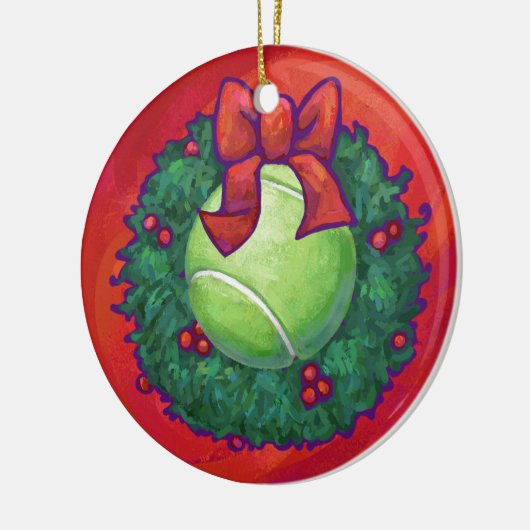 Tennis Ball in Wreath in Red Keramisch Ornament (Links)