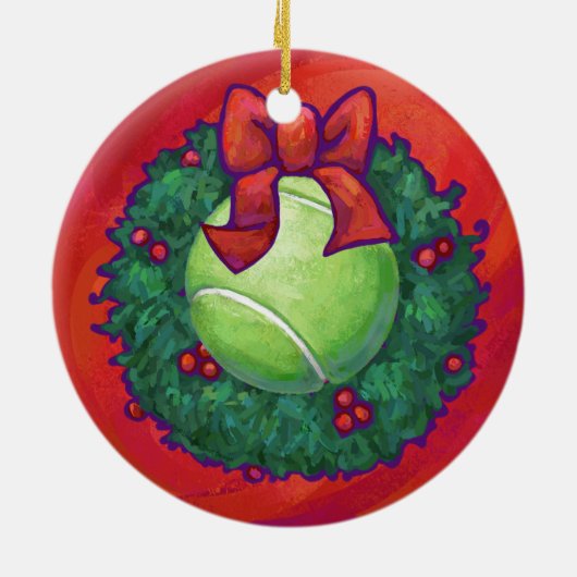 Tennis Ball in Wreath in Red Keramisch Ornament (Achterkant)
