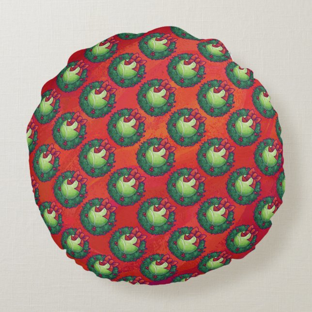 Tennis Ball in Wreath in Red Rond Kussen (Achterkant)