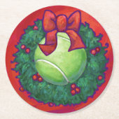 Tennis Ball in Wreath in Red Ronde Kartonnen Onderzetter (Voorkant)