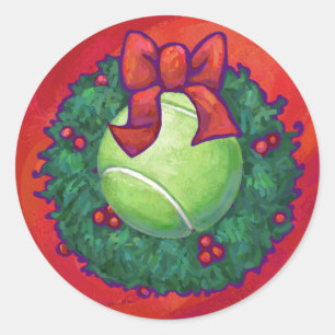 Tennis Ball in Wreath in Red Ronde Sticker
