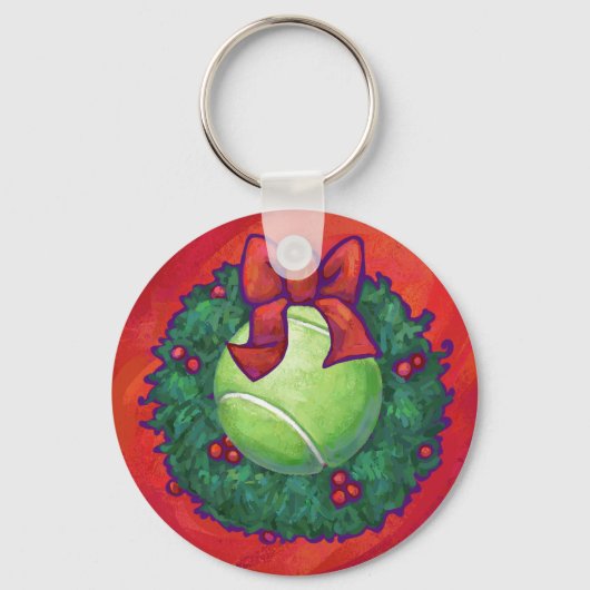 Tennis Ball in Wreath in Red Sleutelhanger (Voorkant)
