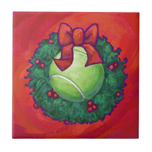 Tennis Ball in Wreath in Red Tegeltje