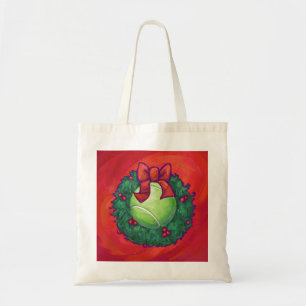 Tennis Ball in Wreath in Red Tote Bag