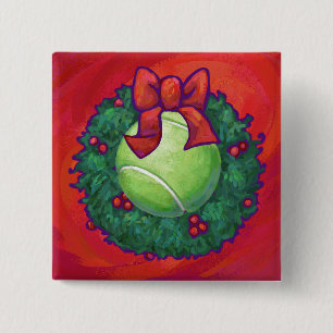 Tennis Ball in Wreath in Red Vierkante Button 5,1 Cm