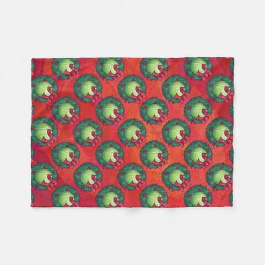 Tennis Ball in Wreath Pattern on Red Fleece Deken (Voorkant (Horizontaal))