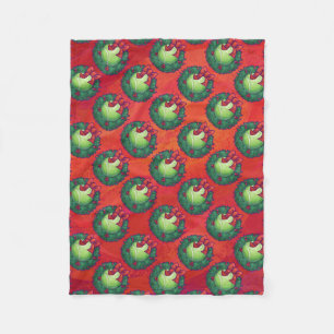 Tennis Ball in Wreath Pattern on Red Fleece Deken