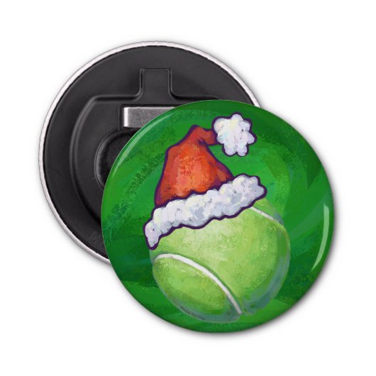 Tennis Ball-kerstgroen Button Flesopener (Voorkant)