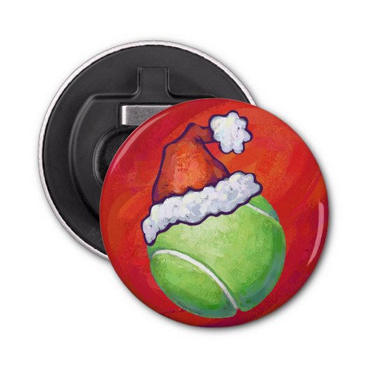 Tennis Ball Kerstmis Button Flesopener (Voorkant)