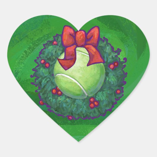 Tennis Ball Kerstmis met groen Hart Sticker (Voorkant)
