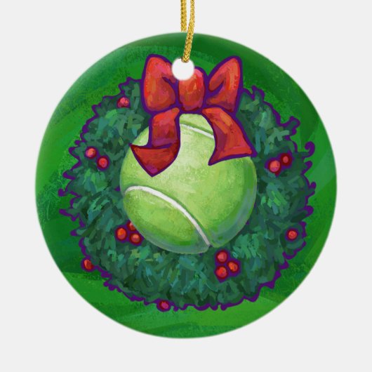 Tennis Ball Kerstmis met groen Keramisch Ornament (Voorkant)