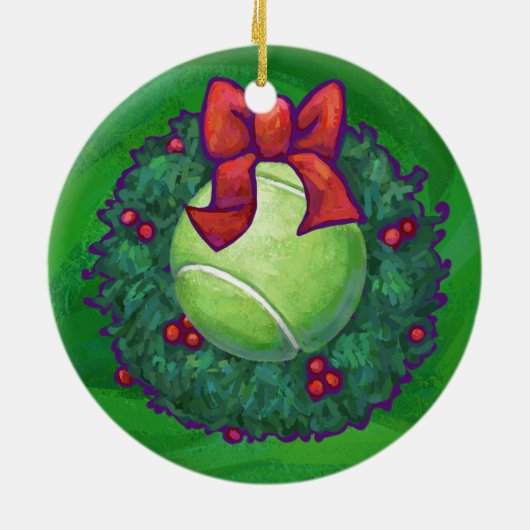 Tennis Ball Kerstmis met groen Keramisch Ornament (Achterkant)