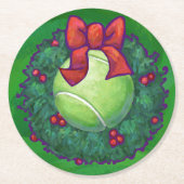 Tennis Ball Kerstmis met groen Ronde Kartonnen Onderzetter (Voorkant)