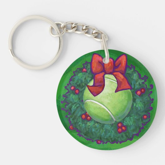 Tennis Ball Kerstmis met groen Sleutelhanger (Voorkant)