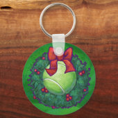 Tennis Ball Kerstmis met groen Sleutelhanger (Voorkant)