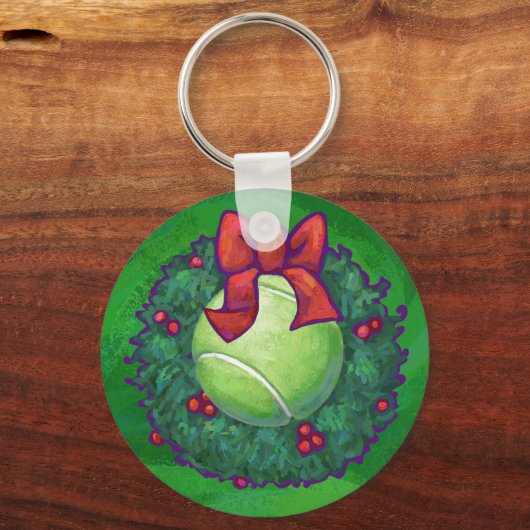 Tennis Ball Kerstmis met groen Sleutelhanger (Voorkant)