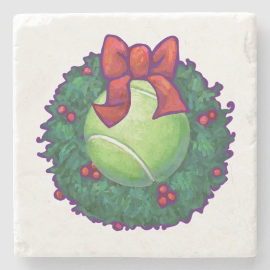 Tennis Ball Kerstmis met groen Stenen Onderzetter (Voorkant)