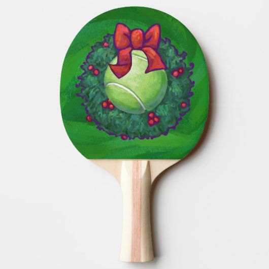 Tennis Ball Kerstmis met groen Tafeltennisbatje (Achterkant)