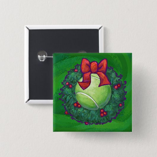 Tennis Ball Kerstmis met groen Vierkante Button 5,1 Cm (Voorkant /achterkant)