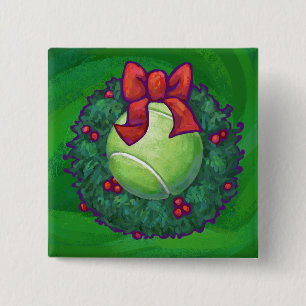Tennis Ball Kerstmis met groen Vierkante Button 5,1 Cm