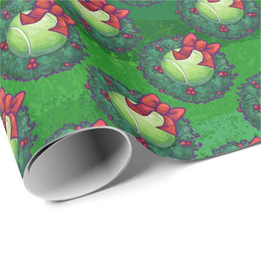 Tennis Ball Kerstmis - Patroon op groen Cadeaupapier (Rol Hoek)