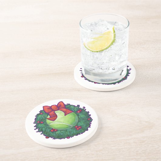 Tennis Ball Kerstmis Zandsteen Onderzetter (Zijkant)