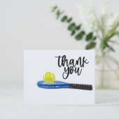 Tennis ball met blauwe racket Hartelijk dank Briefkaart (Staand voorkant)