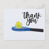 Tennis ball met blauwe racket Hartelijk dank Briefkaart (Voorkant)