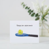 Tennis ball met blauwe racket Hartelijk dank Briefkaart (Staand voorkant)