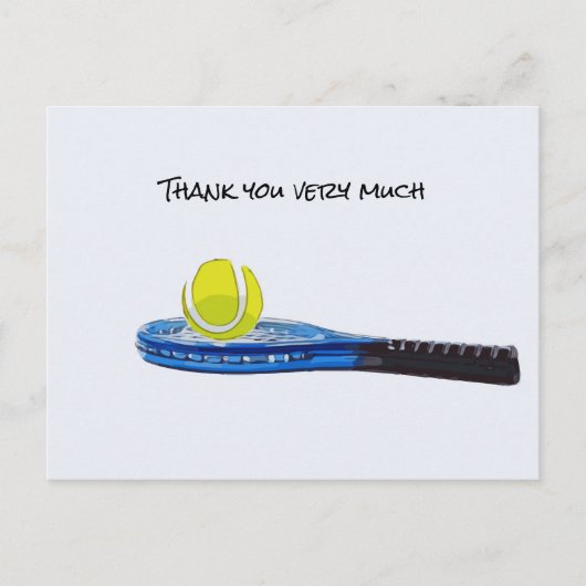 Tennis ball met blauwe racket Hartelijk dank Briefkaart (Voorkant)