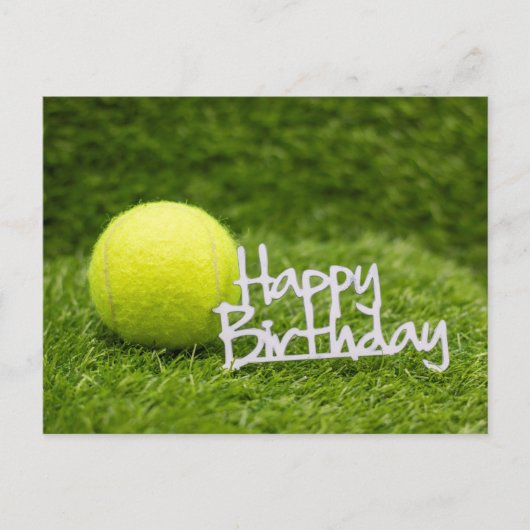 Tennis ball met blije verjaardag op groene post briefkaart (Voorkant)