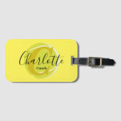 Tennis ball met Gold Monogram Script naam geel Bagagelabel (Voorkant (horizontaal))