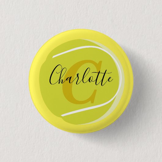 Tennis ball met Gold Monogram Script naam geel Ronde Button 3,2 Cm (Voorkant)