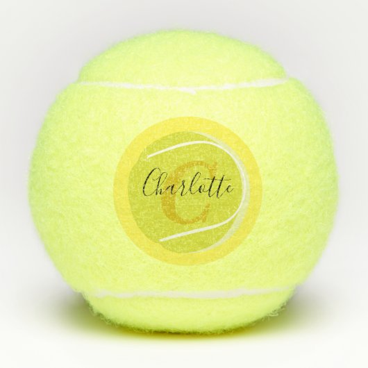 Tennis ball met Gold Monogram Script naam geel Tennisballen (Voorkant)