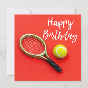 Tennis ball met racket op red Birthday Kaart