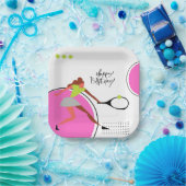 Tennis ball met verjaardag van vrouwspeler papieren bordje (Feest)