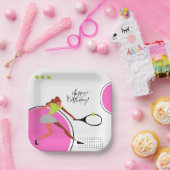 Tennis ball met verjaardag van vrouwspeler papieren bordje (Feest)