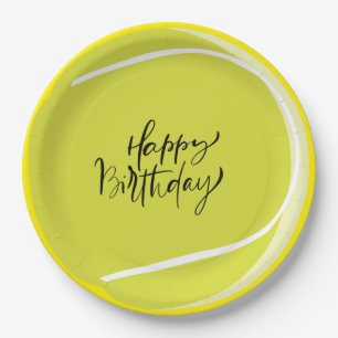 Tennis ball on yellow Happy Birthday Paper Bord