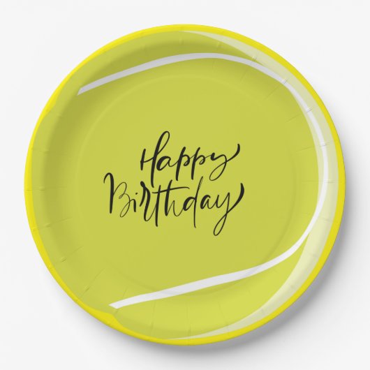 Tennis ball on yellow Happy Birthday Paper Bord (Voorkant)