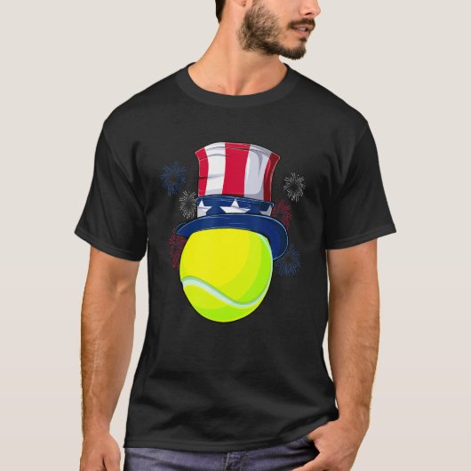 Tennis Ball & oom Sam Pet Amerikaanse vlag 4e van T-shirt (Voorkant)