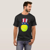 Tennis Ball & oom Sam Pet Amerikaanse vlag 4e van T-shirt (Voorkant volledig)