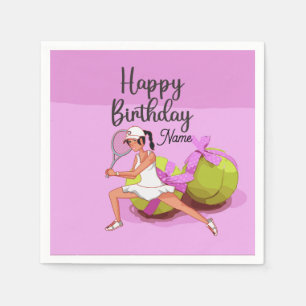 Tennis ball op roze Happy Birthday Woman Player Servet