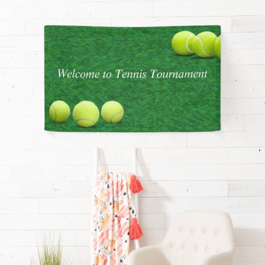 Tennis ball op welkomstbanner spandoek (Insitu)